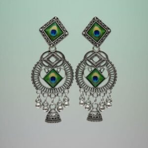 Jhumka ethnic earrings featuring oxidized silver danglers