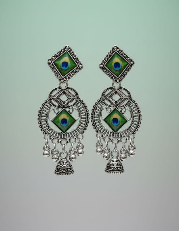 Jhumka ethnic earrings featuring oxidized silver danglers