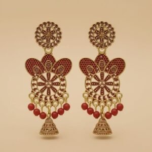 Jhumka designer earrings featuring antique green danglers