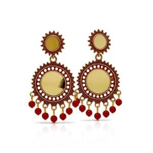 Jhumka Earring Red Beaded & Gold
