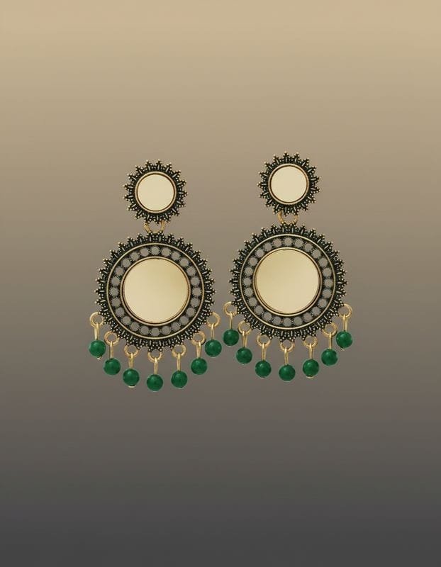 Style earrings Green & pink bead drop