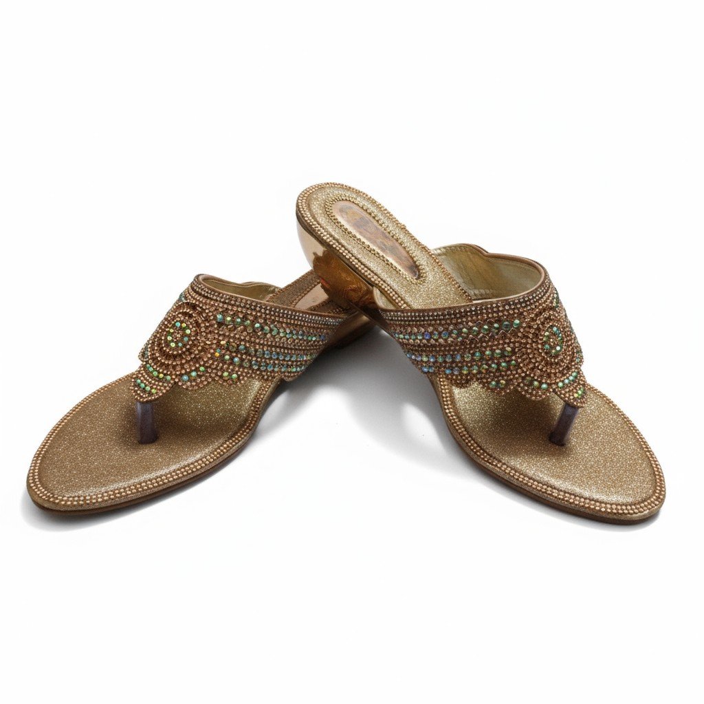 Sandal Decorative Stone & Stud-Mettalic Gold