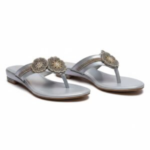 Sandal Decorative Stone & Stud-Metallic silver