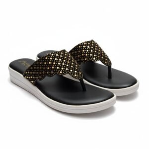 Black and gold embellished wedge sandals Foam-Padded Lining TPR.