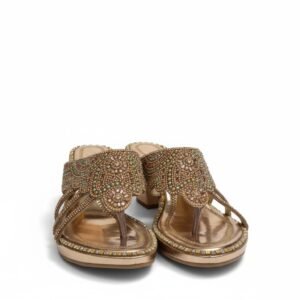 Sandal-Decorative Stone & Stud-Rose Gold embellished block-heel sandals