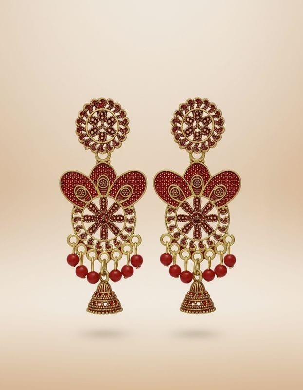 Jhumka ethnic earrings featuring oxidized silver danglers - Image 2