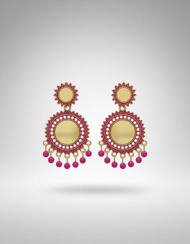 Style earrings Green & pink bead drop - Image 2