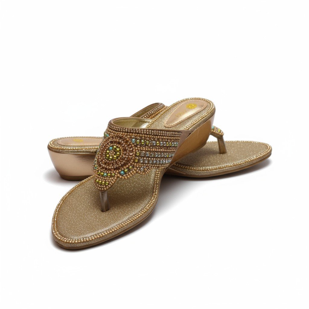 Sandal Decorative Stone & Stud-Mettalic Gold - Image 2