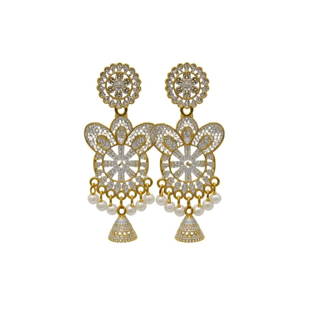 Jhumka Diamond-Shaped Red Beaded Earrings - Image 2